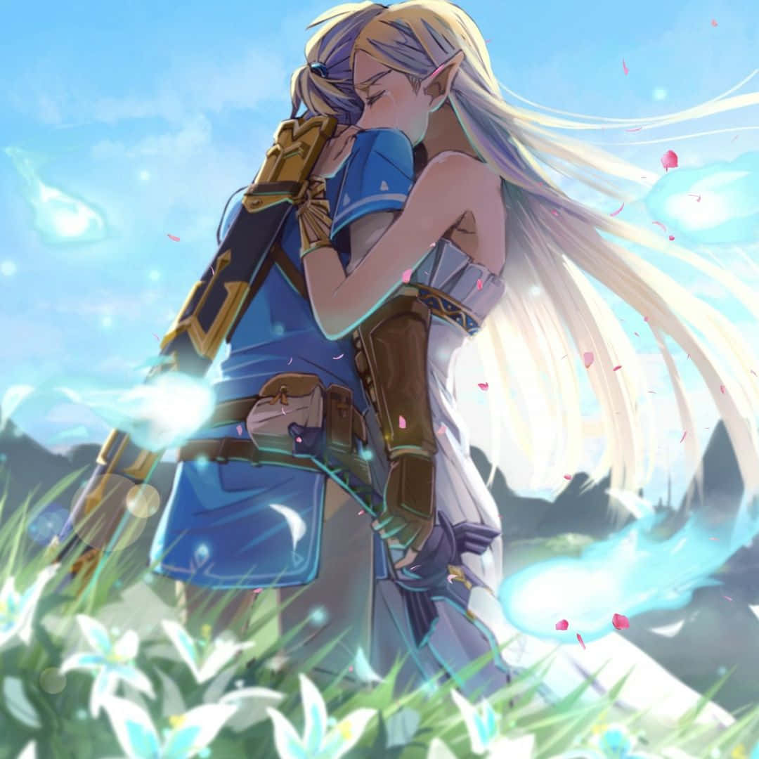 Принцеса Зелда и Линк се прегръщат Botw Тапет