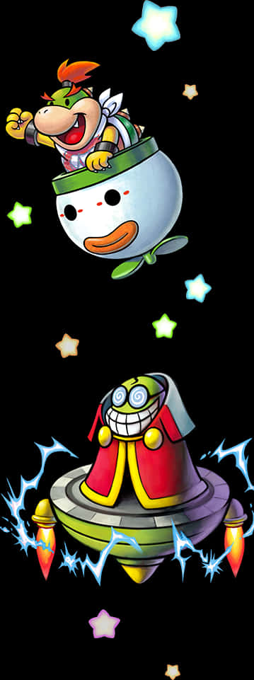 Bowser Jr. в колата клоун на Купа и летяща чиния Тапет