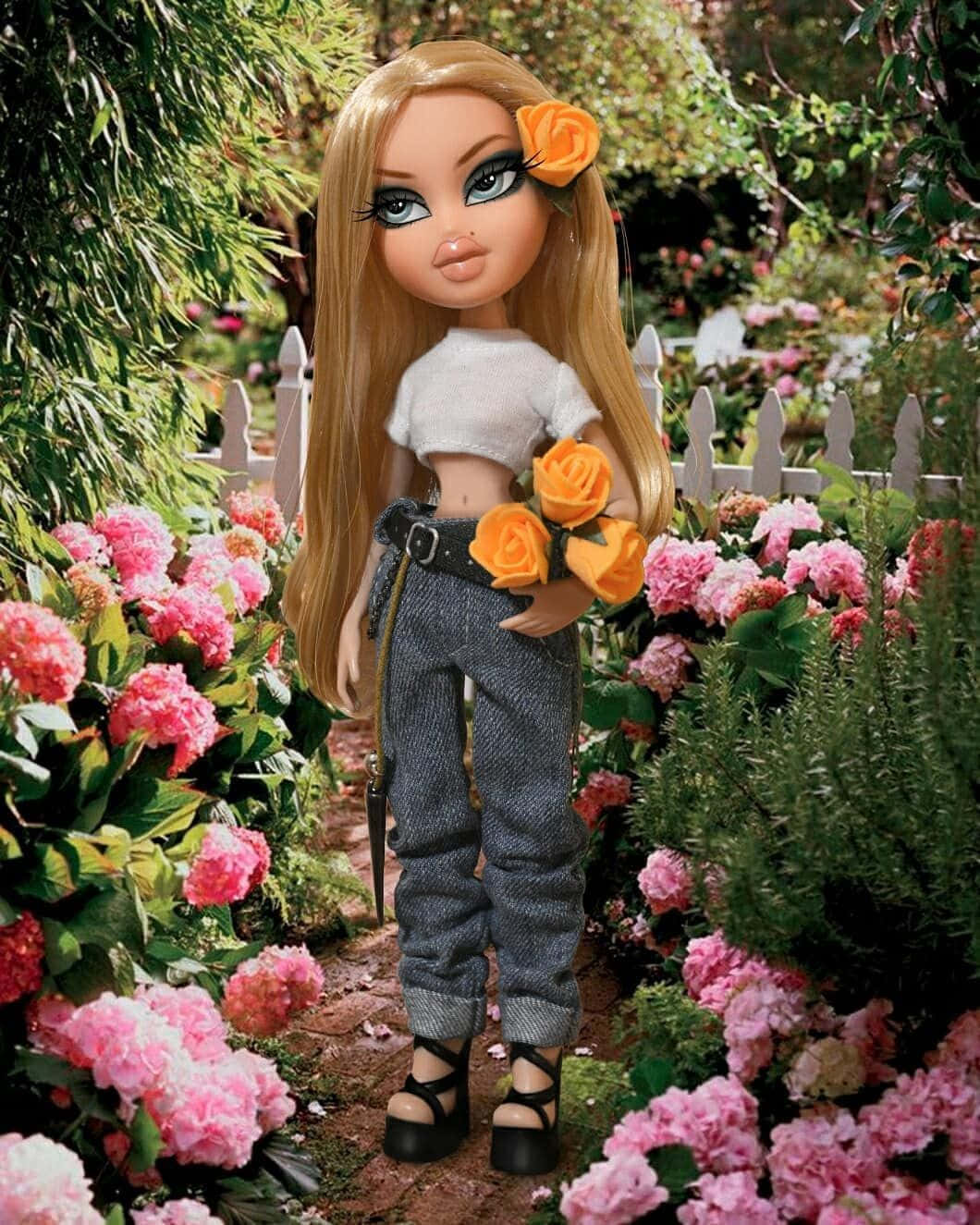 Естетична кукла Bratz в градина Тапет