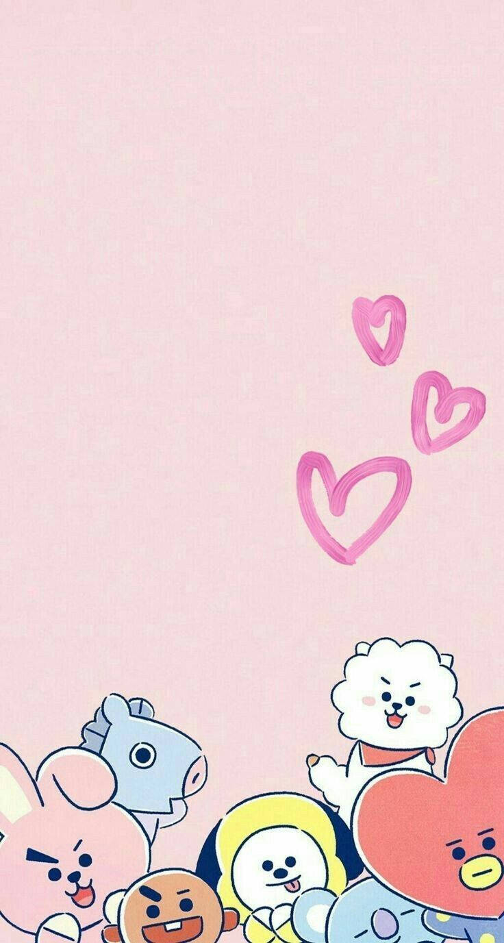 Очертания на сърца с герои от BT21 Тапет