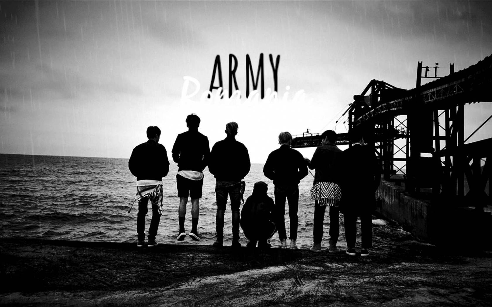 BTS до морето черно-бял лаптоп Тапет