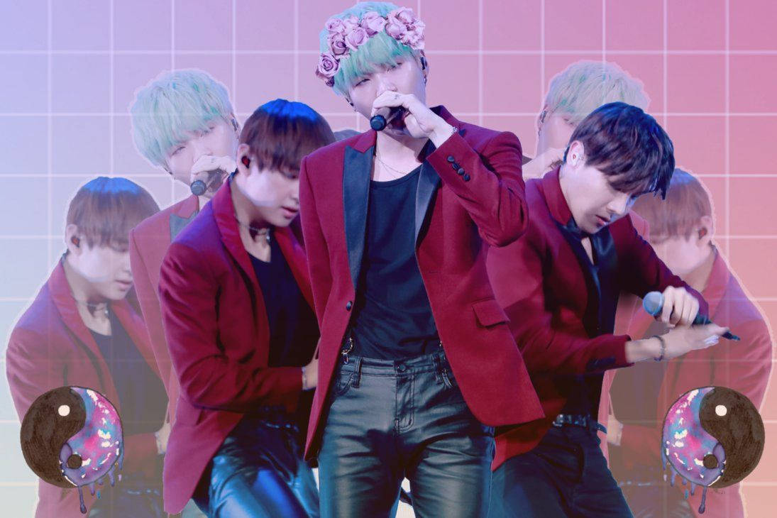 BTS в розово фен арт Тапет