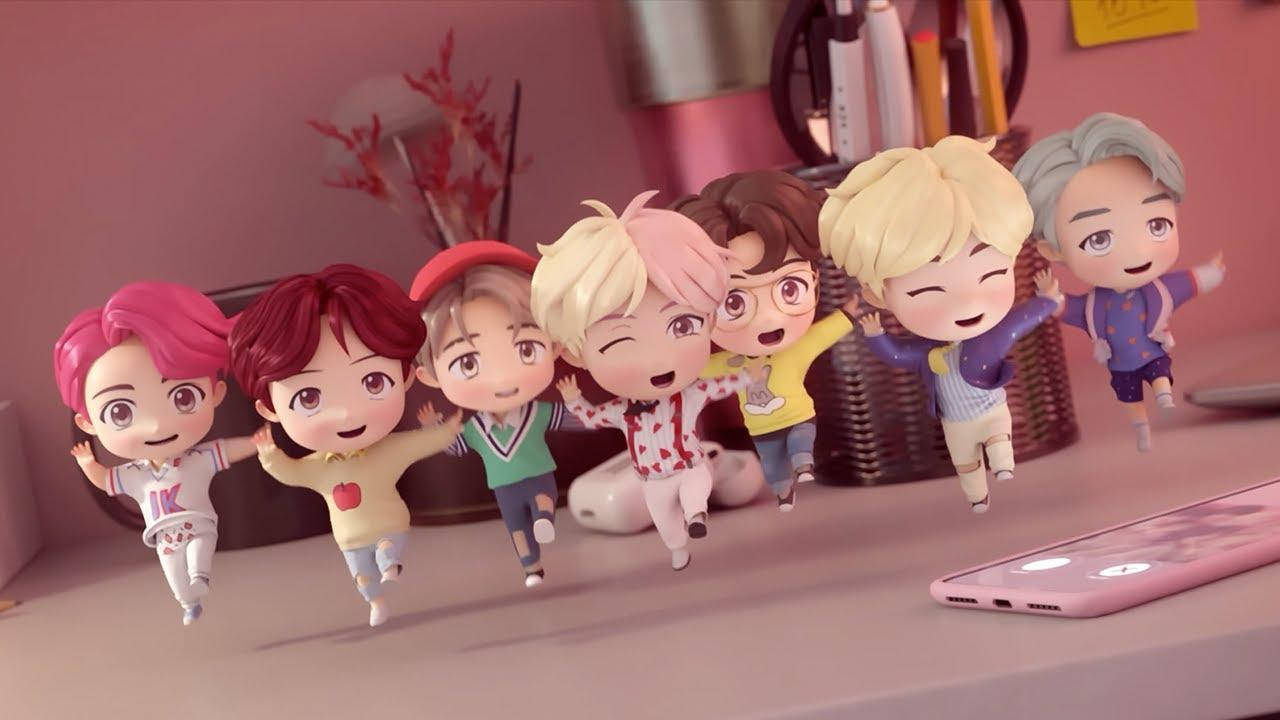 BTS TinyTAN герои танцуват на лаптоп Тапет