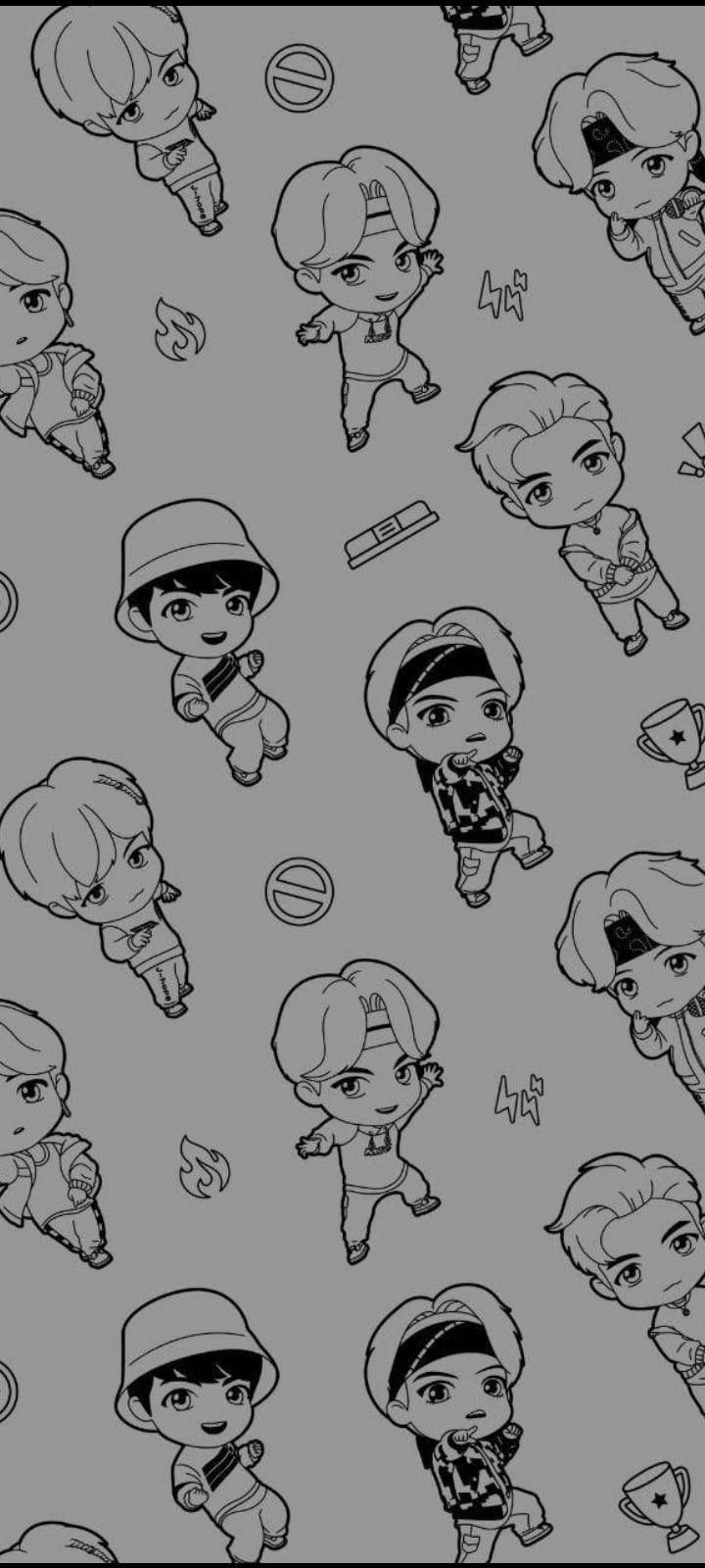 Линейна рисунка на BTS Tinytan Тапет