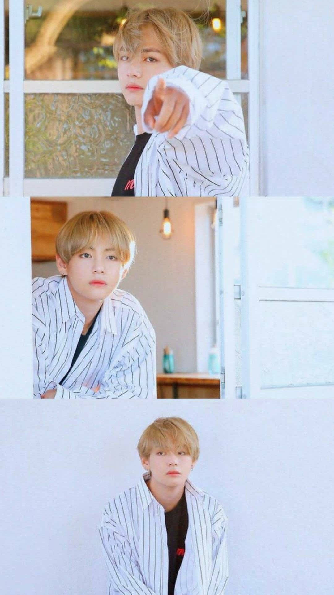 BTS V Бял колаж Тапет