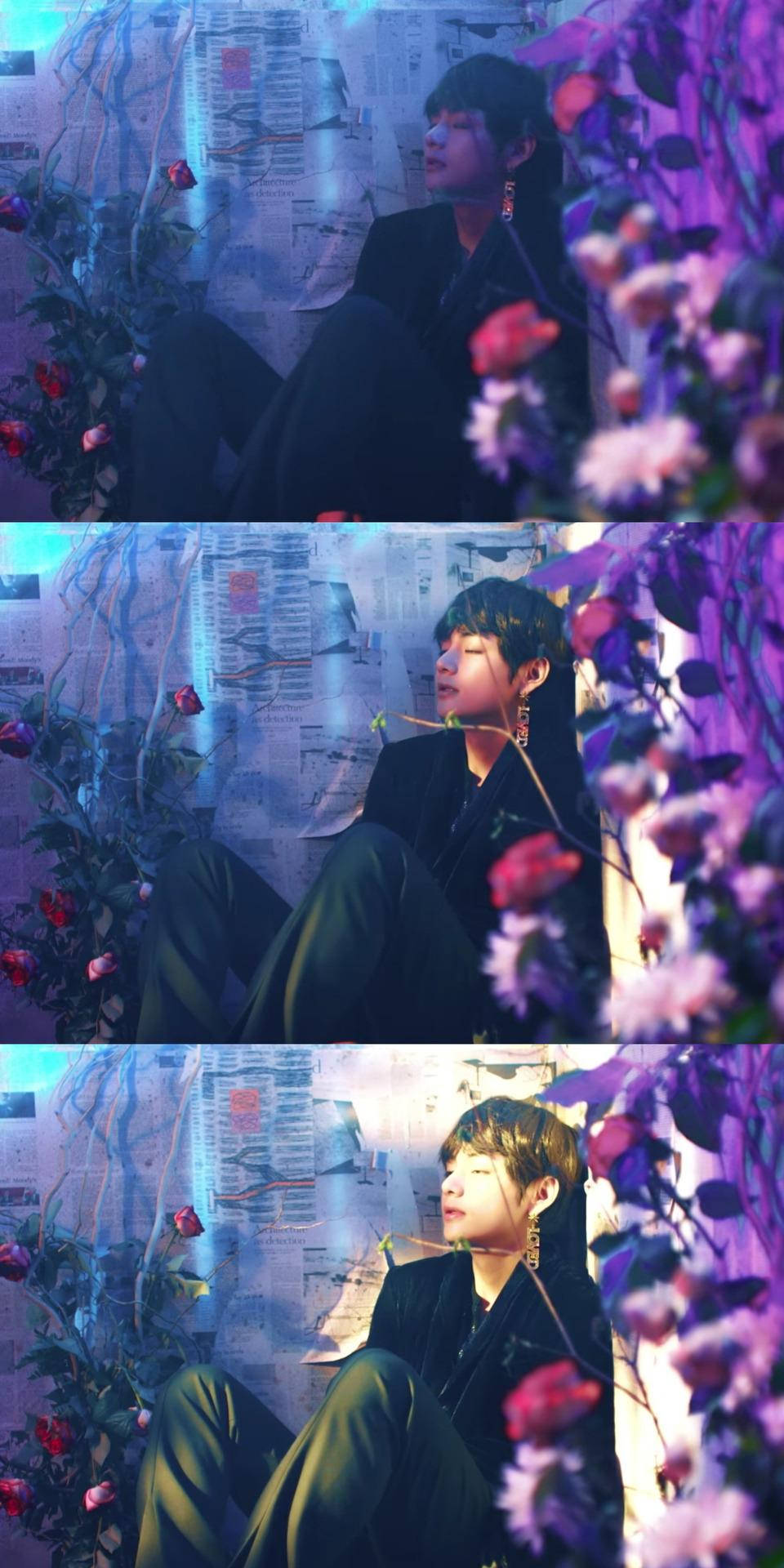 BTS V Естетика на стена с цветя Тапет