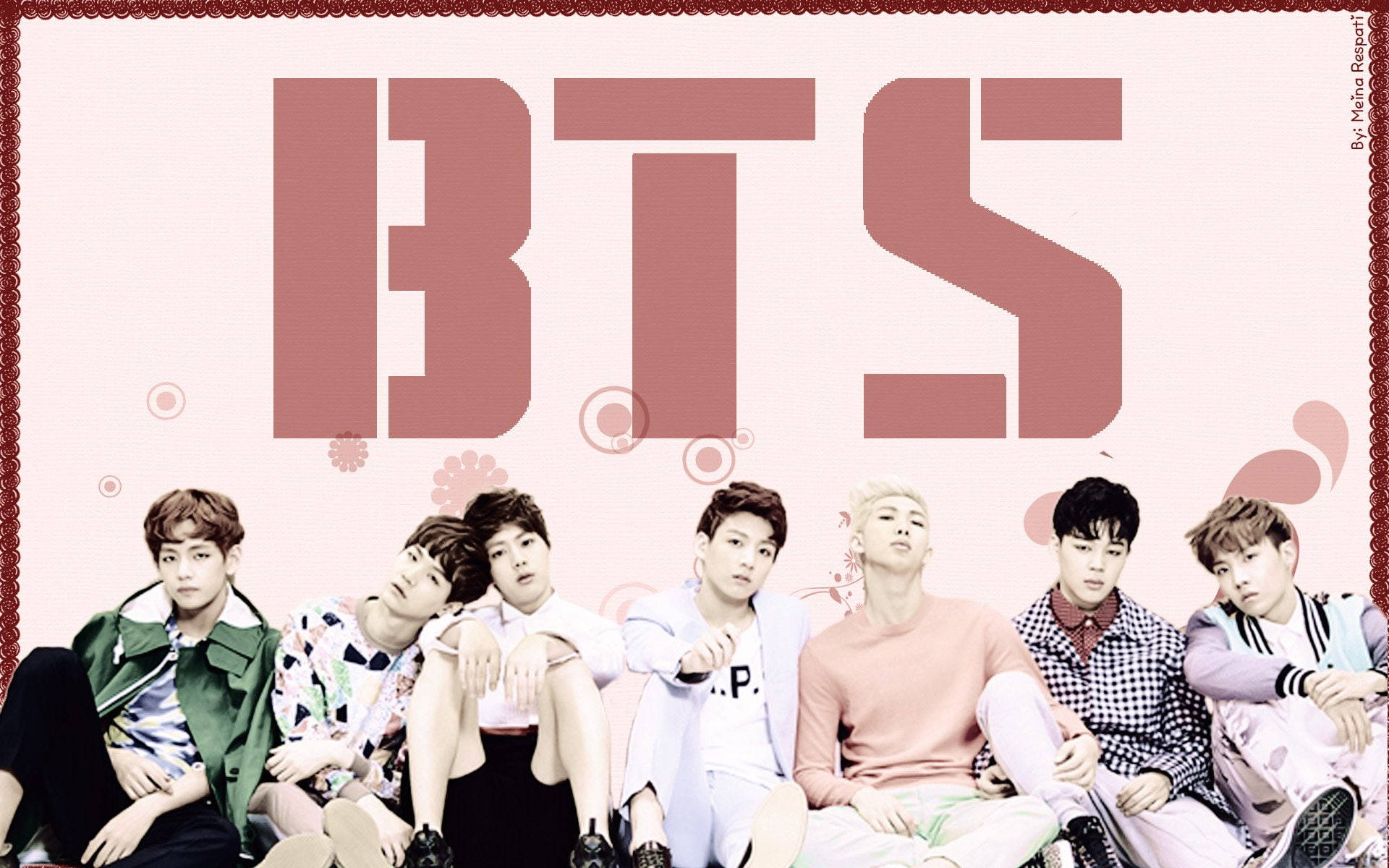 BTS групова снимка в розово Тапет