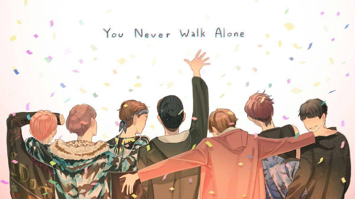 BTS Аниме You Never Walk Alone Лаптоп Тапет