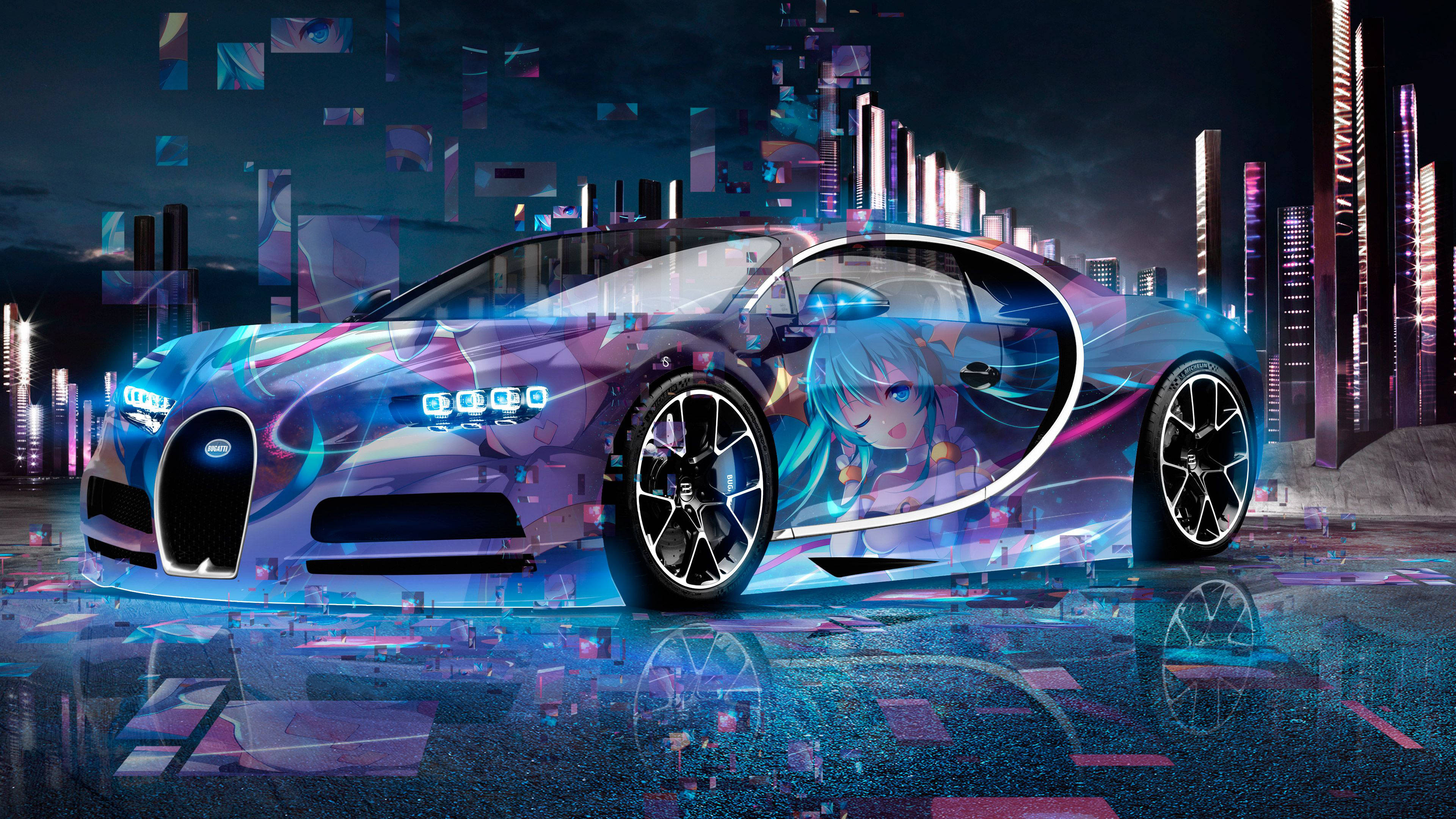 Аниме кола Bugatti Chiron Тапет