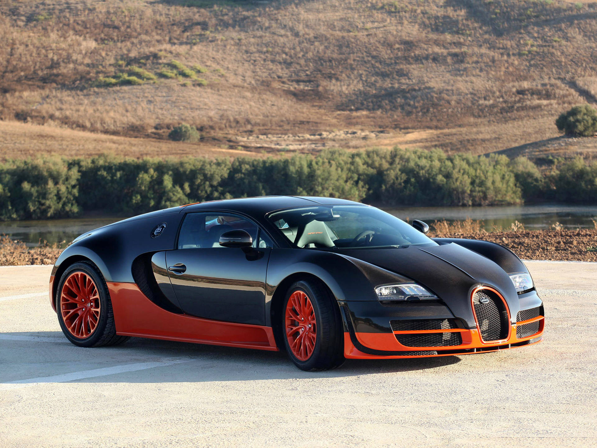 Bugatti Veyron паркиран на открито Тапет