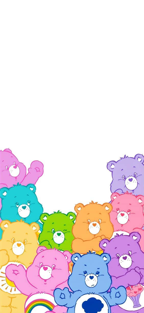 Естетичен Care Bear в ярки цветове на бял фон Тапет