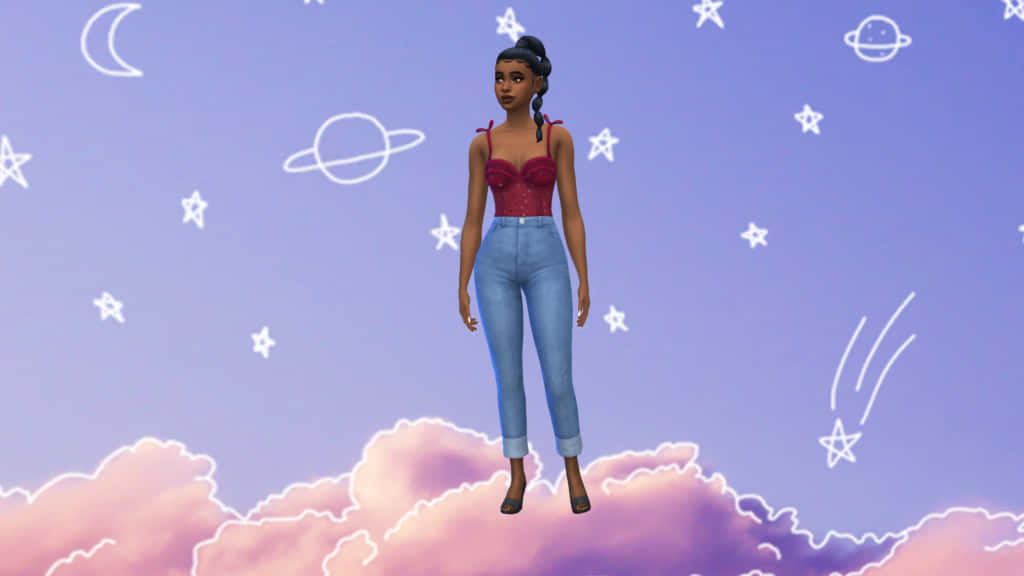 Звезди, Луна, Космос, фон за CAS в Sims 4 Тапет
