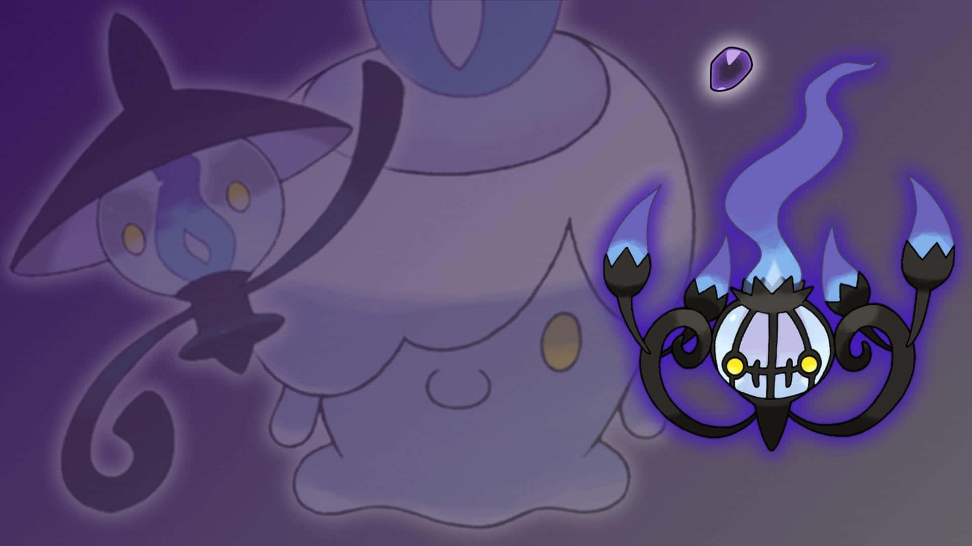 Chandelure със силуети на Lampent и Litwick Тапет