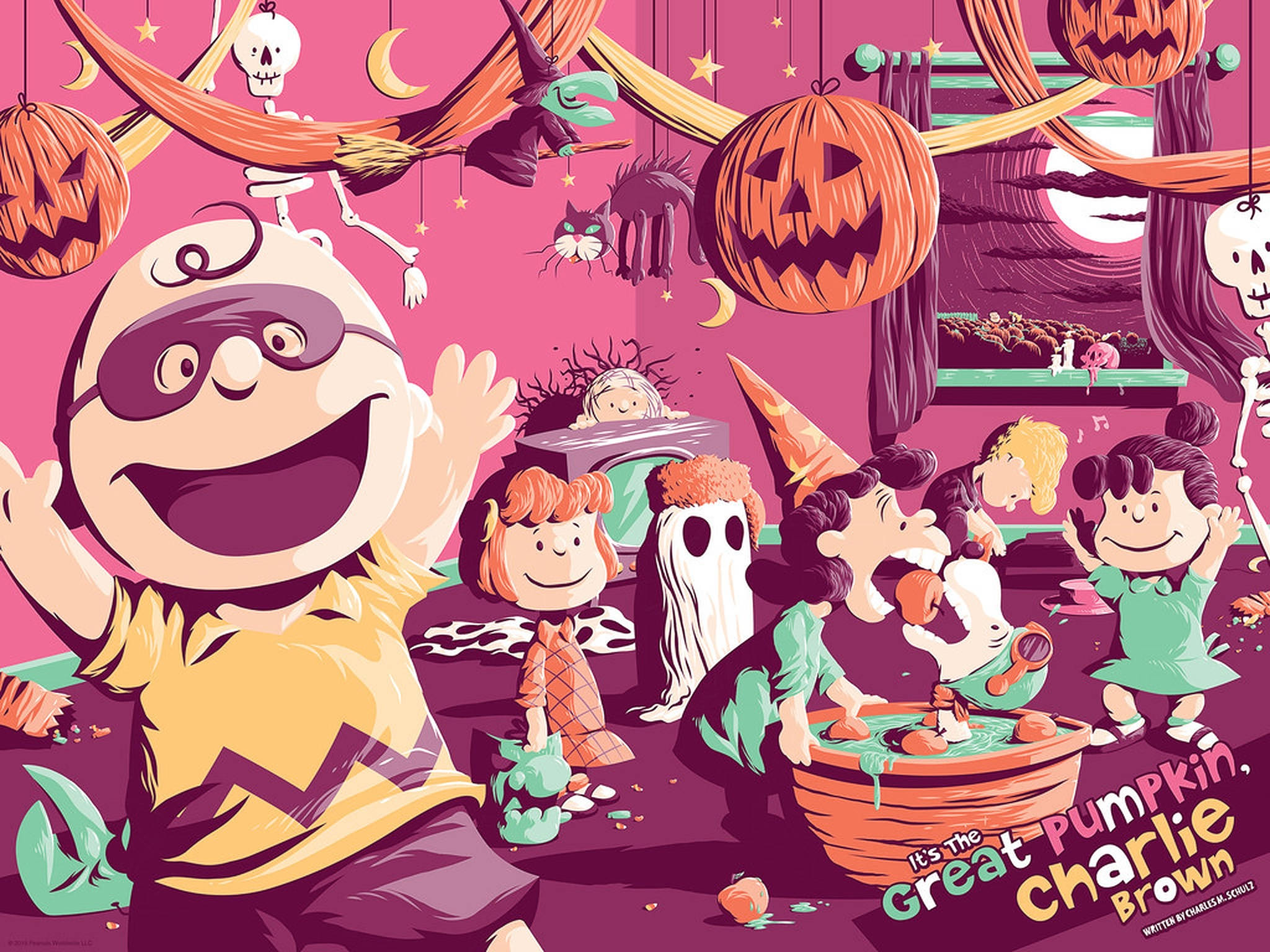 Charlie Brown розово парти за Хелоуин Тапет