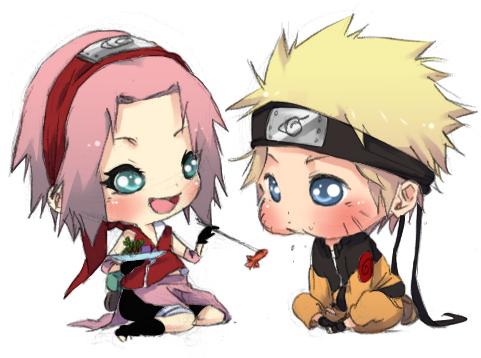 Chibi Наруто и Сакура Приятелство Тапет