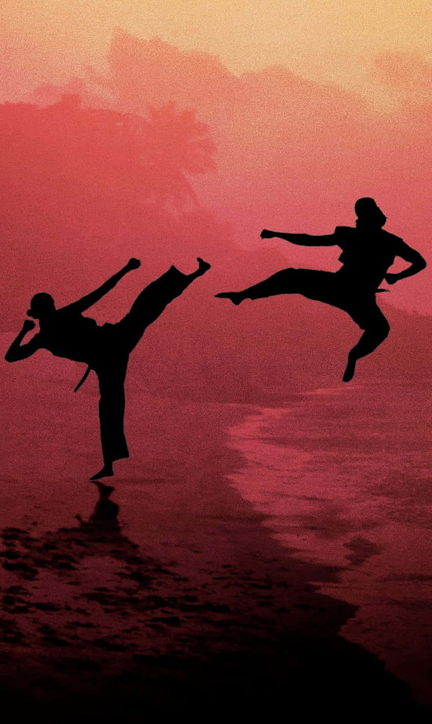 Cobra Kai iPhone Xr Фон със силует на бой Тапет