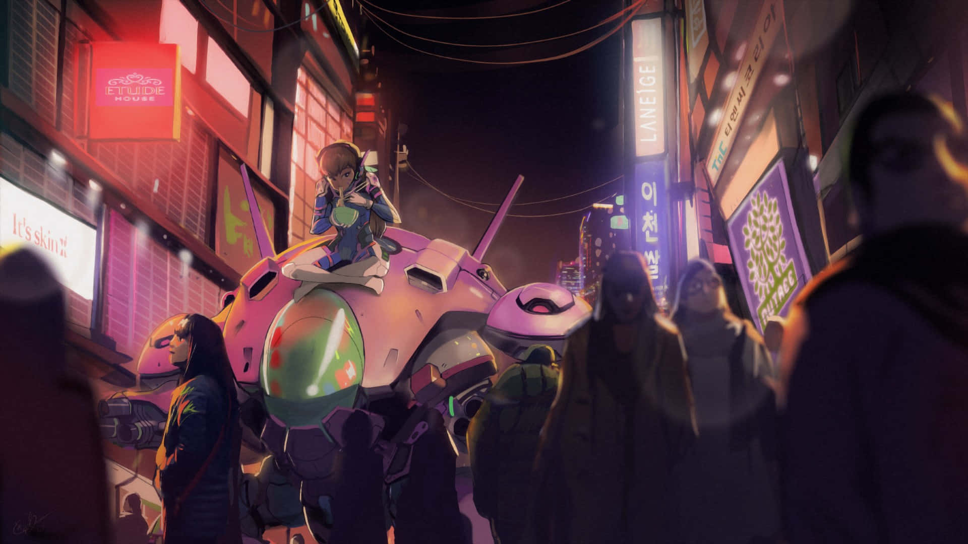 D.va на боен кораб 1920x1080 Overwatch фон Тапет