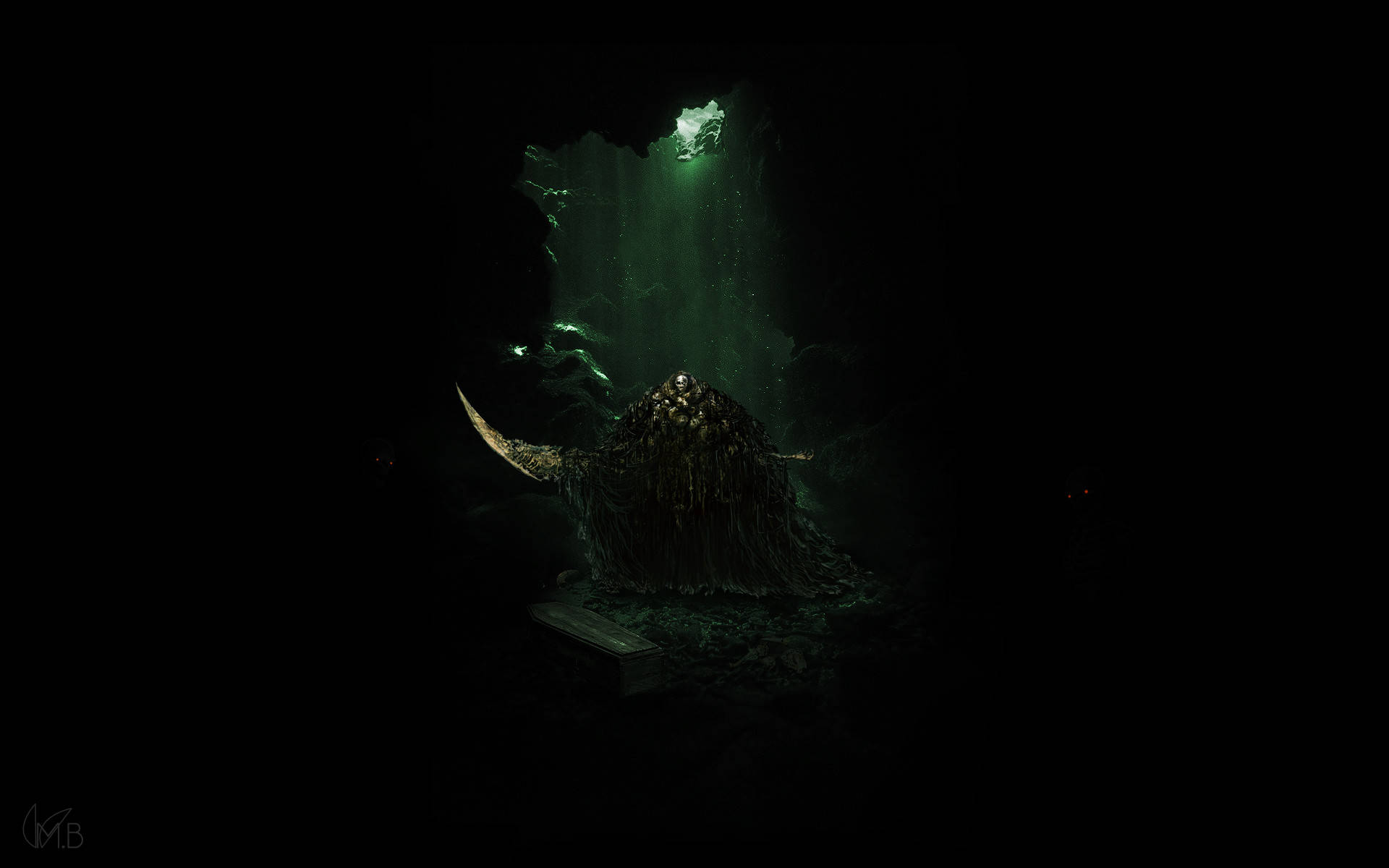 Бос от Dark Souls в тъмна пещера Тапет