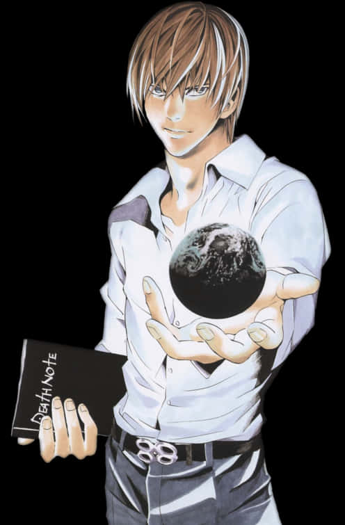 Лайт Ягами държи Death Note и Земята Тапет