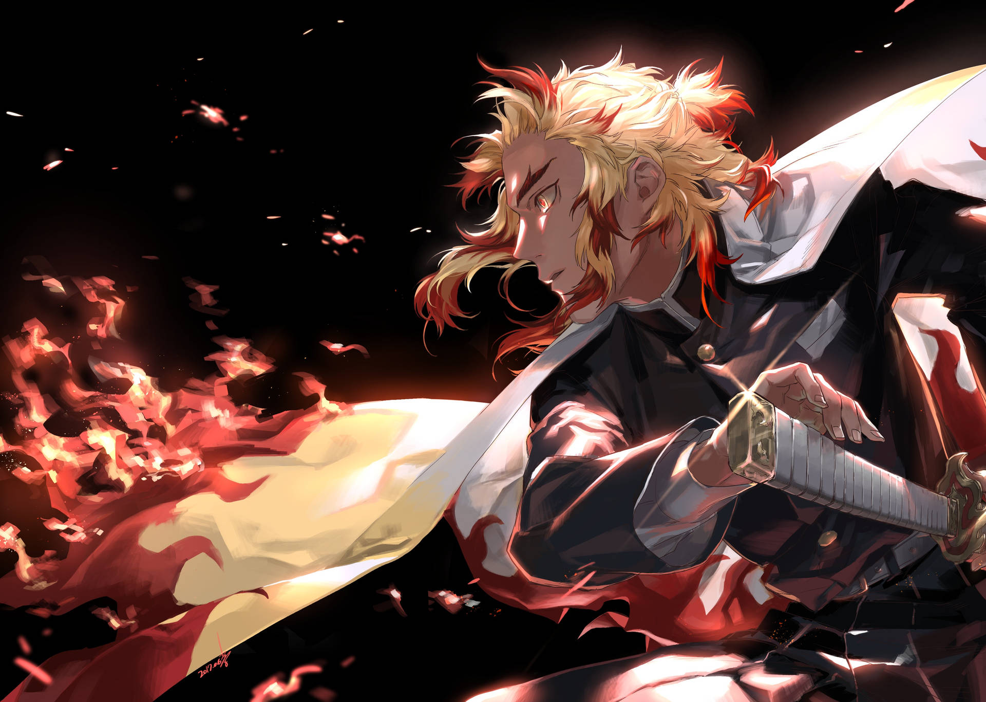 Demon Slayer 4k Rengoku Огън Тапет
