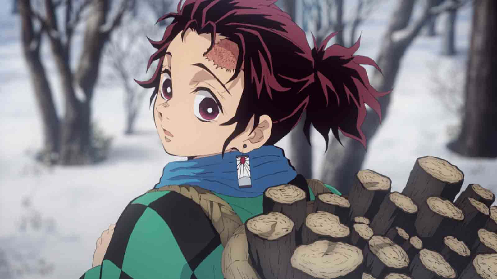 Аниме Demon Slayer Танджиро Камадо с дърва Тапет