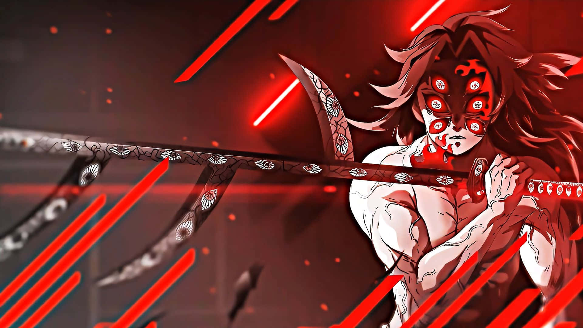 Кокушибо с катана във фонове на Demon Slayer Тапет
