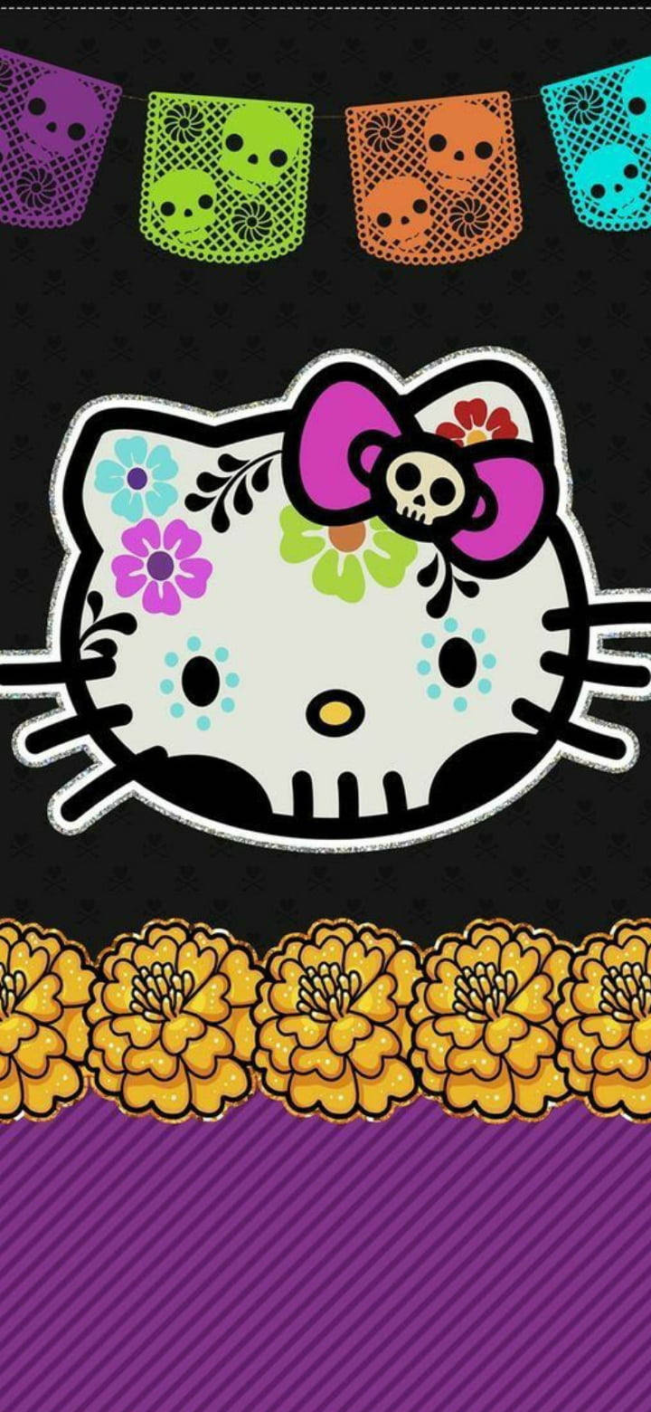 Dia De Los Muertos Черна Hello Kitty Тапет