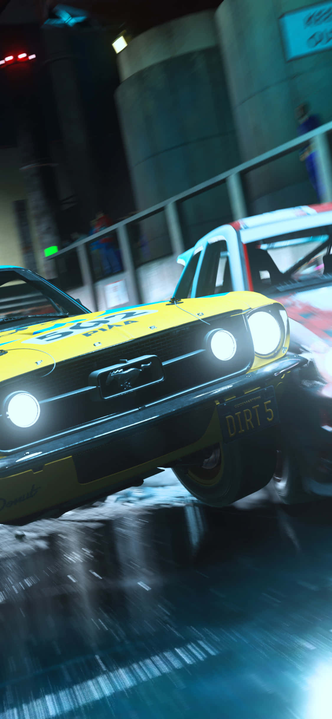 Бяла кола за Dirt Rally, коята лети пред цветен фон Тапет