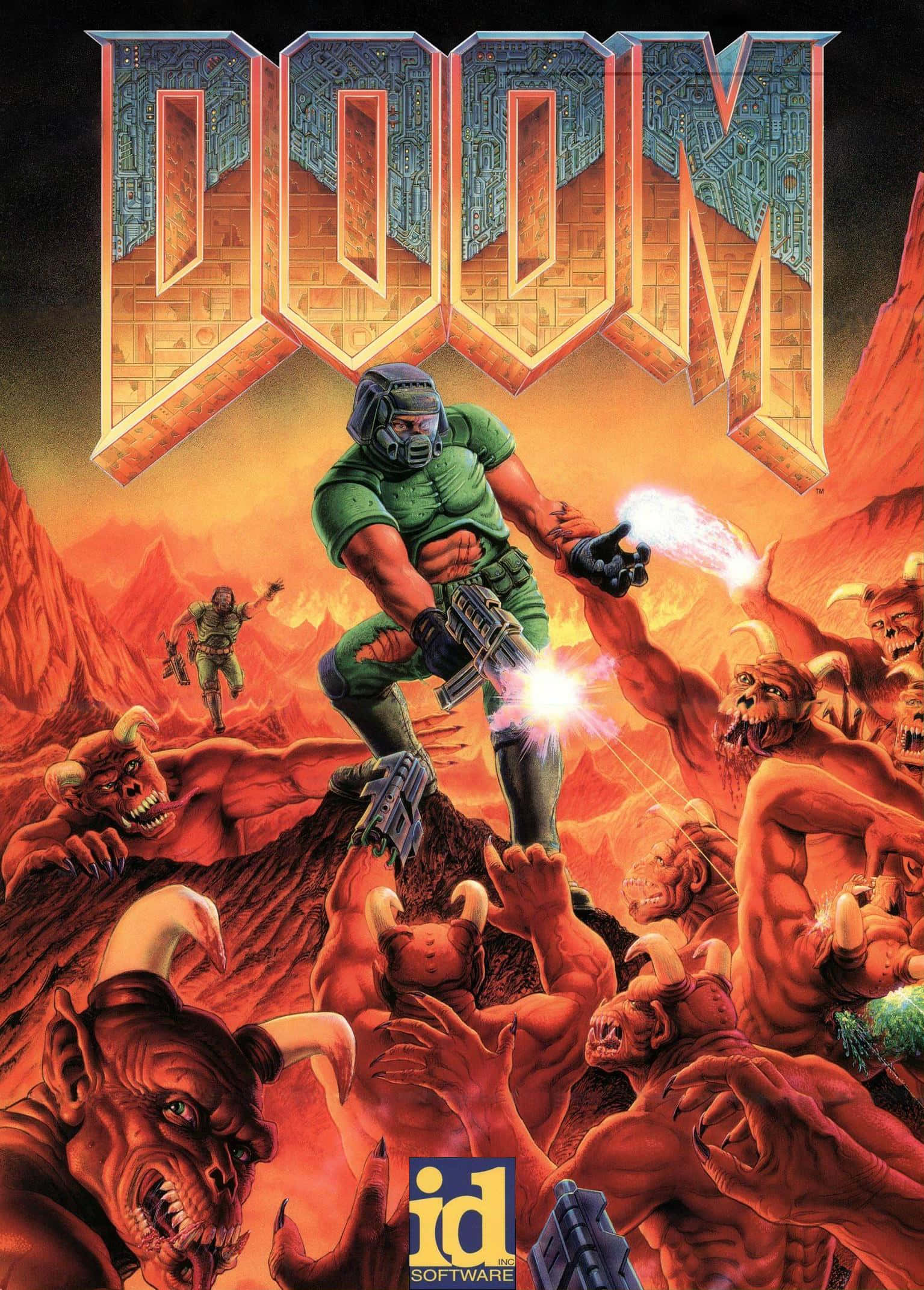 Doom Guy се бие с чудовище фон за Pixel 3xl Doom Eternal Тапет