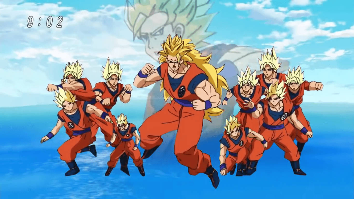 Гоку се сражава със злия Маджин Буу в кулминацията на аниме сагата „Dragon Ball“ Тапет