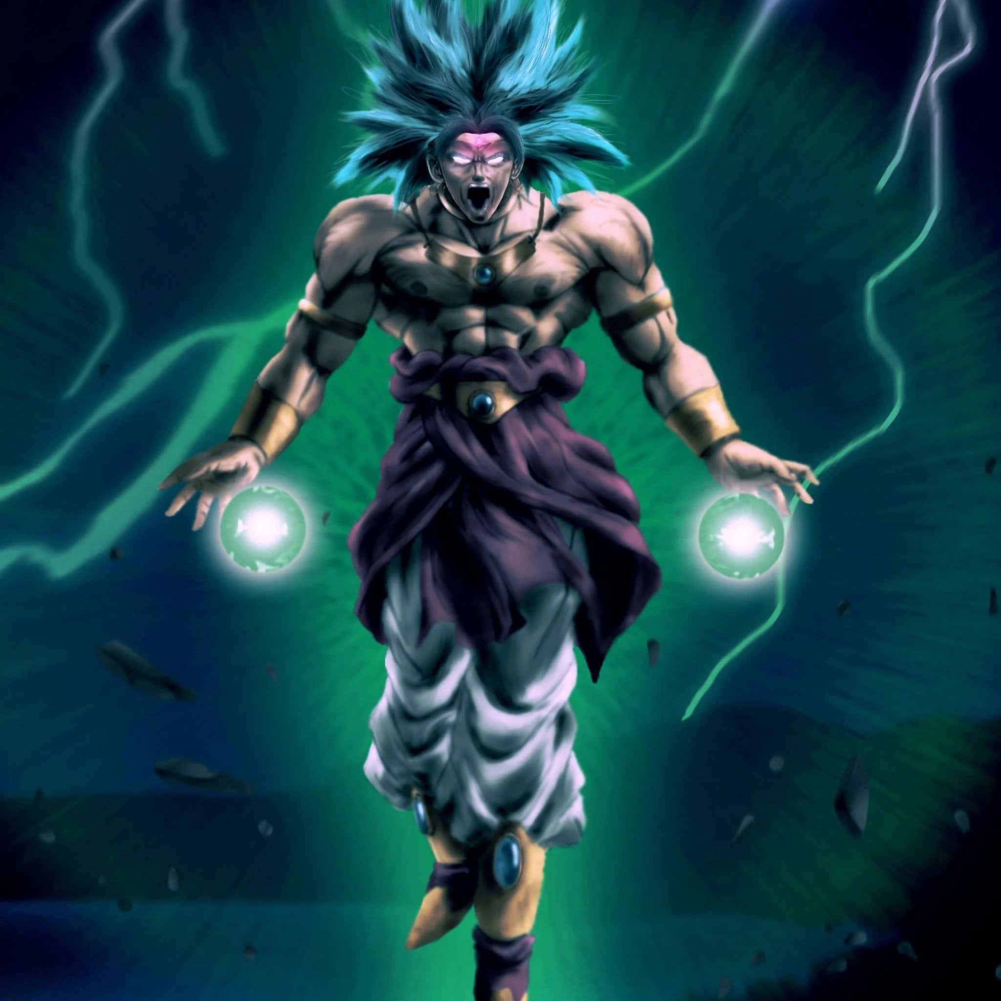 От легендарния филм Dragon Ball Super Broly, кадър на Super Saiyan Blue Goku в разгара на битка. Тапет
