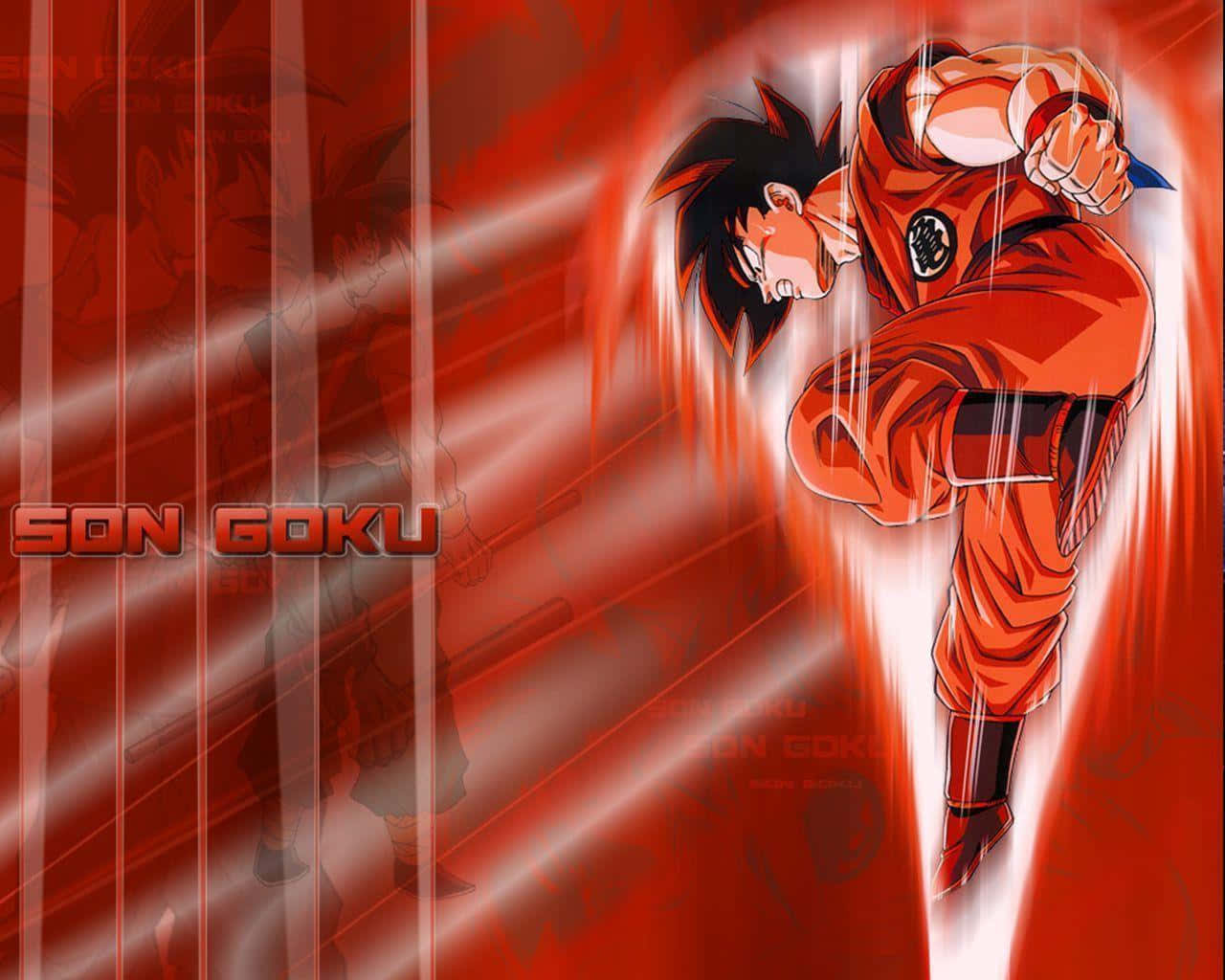 Dragon Ball Z Гоку скачащ на червен фон Тапет
