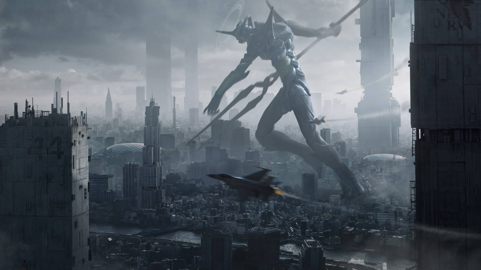 Evangelion 4K Приглушен град Тапет