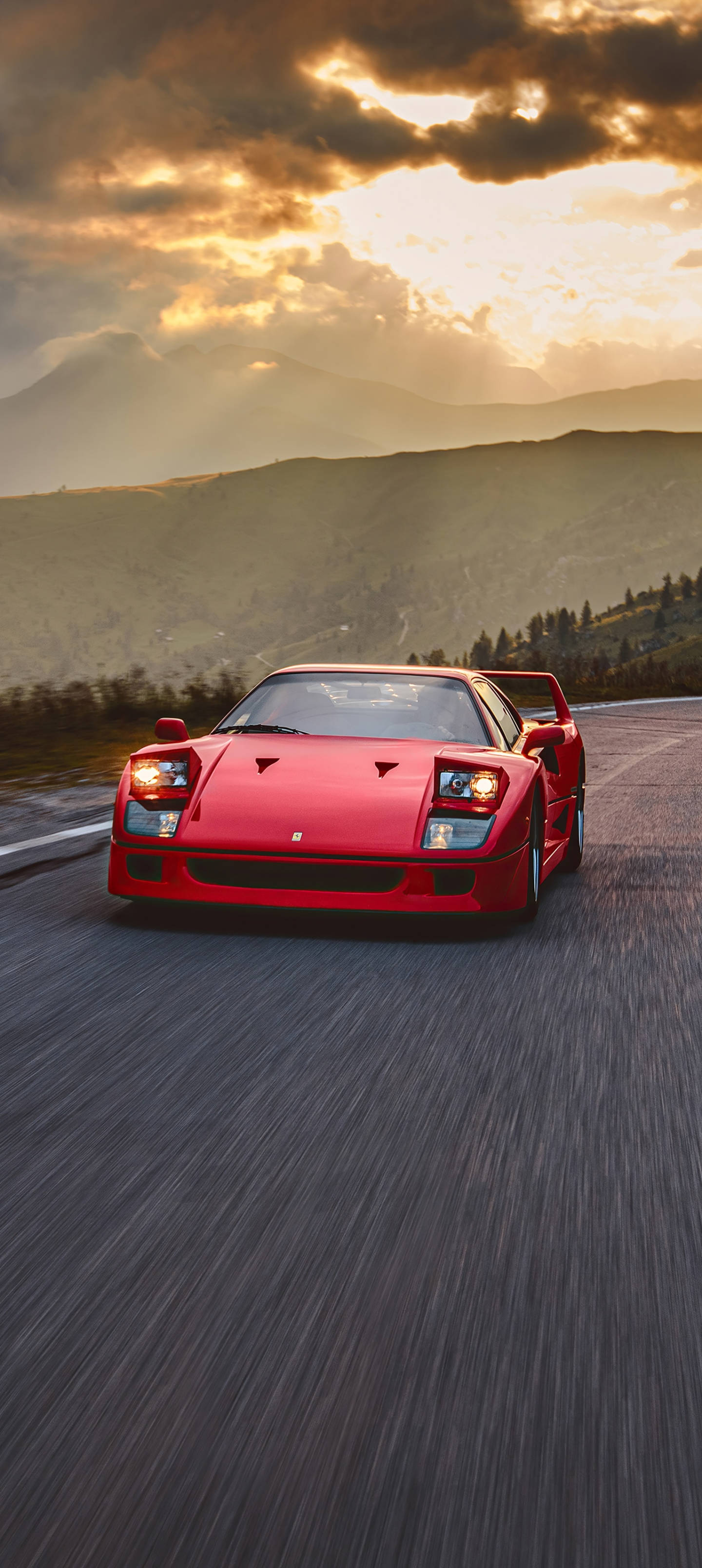 Телефон на Ferrari F40 по залез Тапет