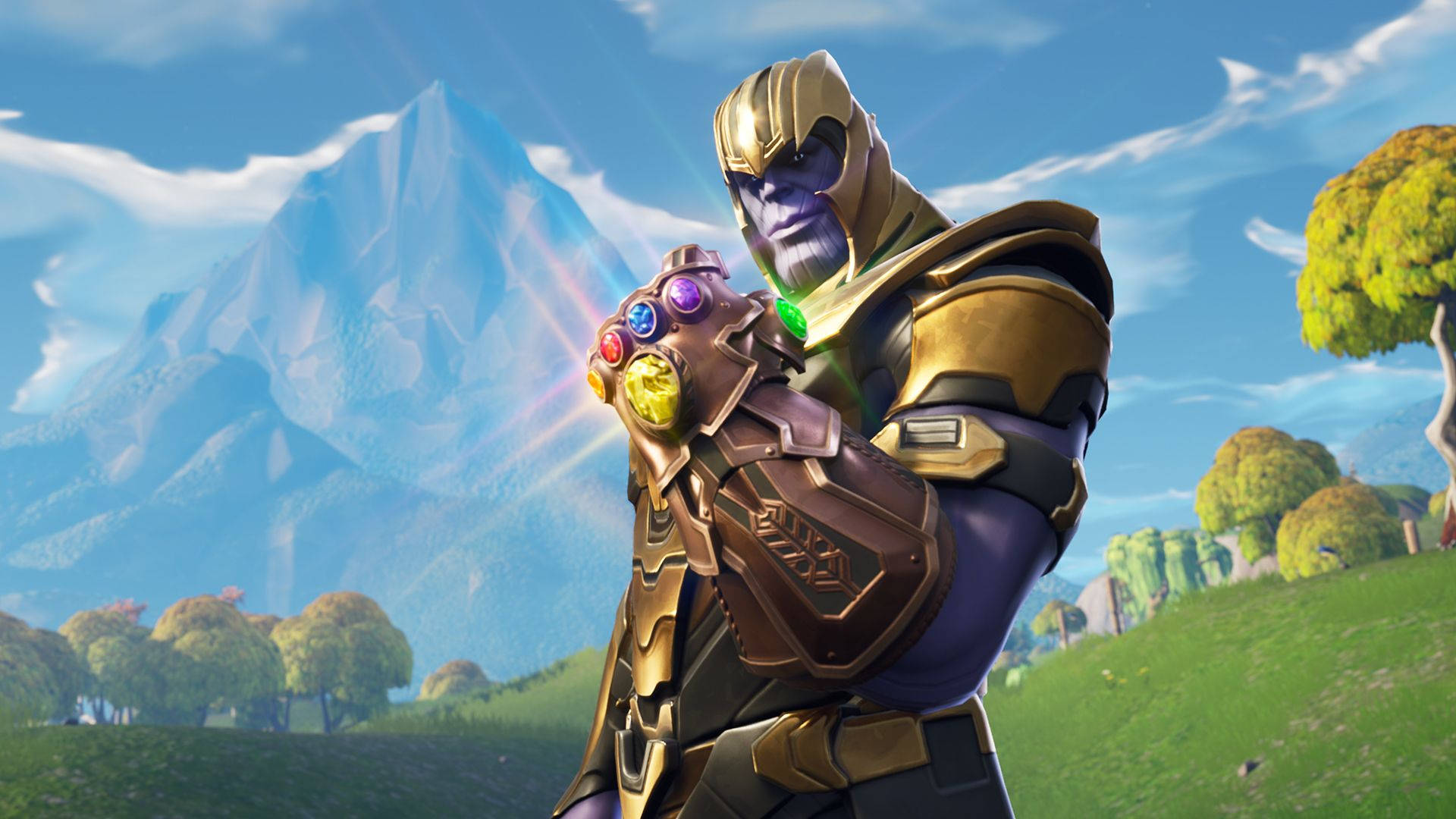 Танус във Fortnite, държащ безкрайната ръкавица HD тапет.