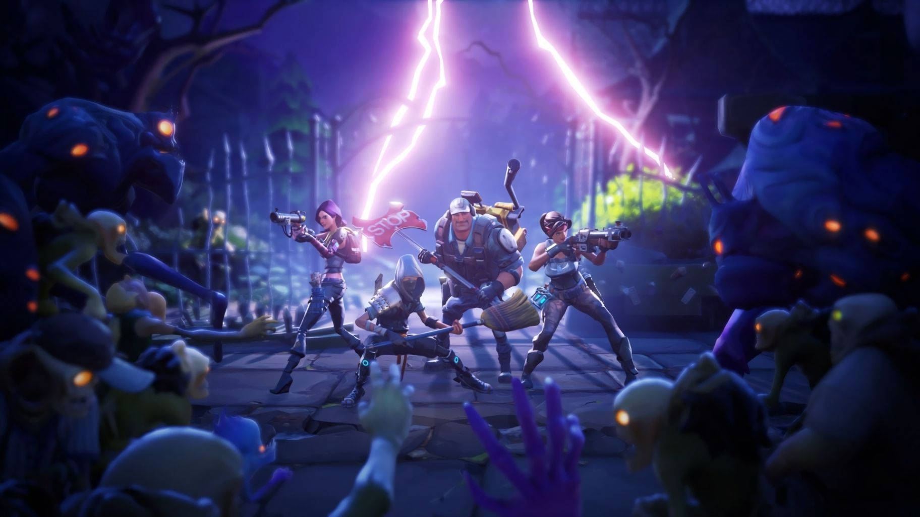 Наближаване към напрегнатите битки във Fortnite между зомби армии и смели отряди Тапет