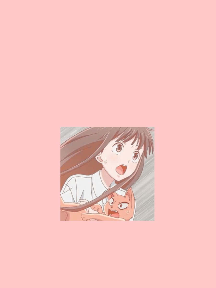 Тору Хонда от Fruits Basket в розов минимализъм Тапет