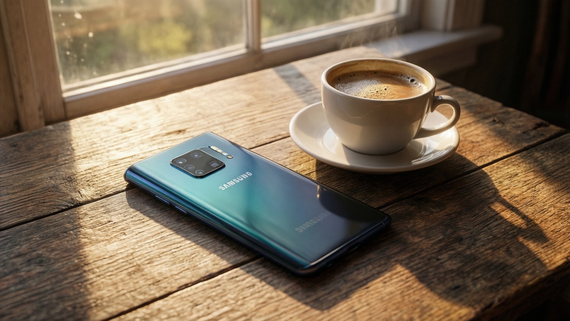 Galaxy S10 сутрешно кафе Тапет