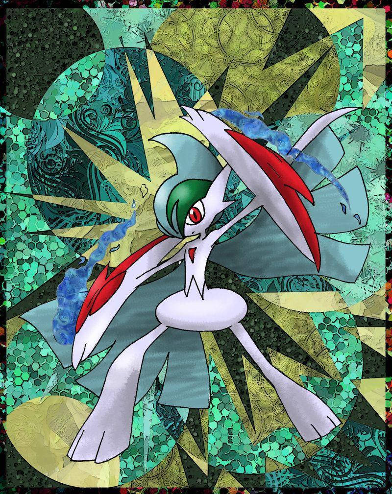Мощен Gallade на фона от вибриращи абстрактни цветове Тапет