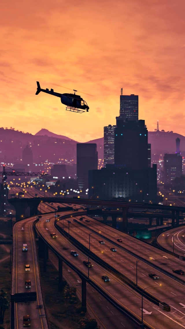 GTA фон хеликоптер летящ над Лос Сантос Тапет