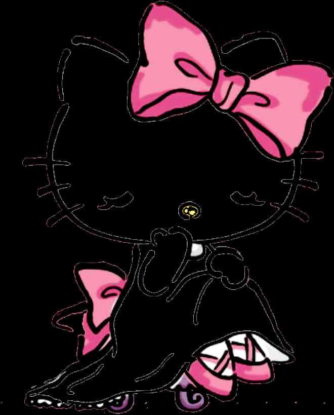 Черен силует на Hello Kitty с розова панделка Тапет
