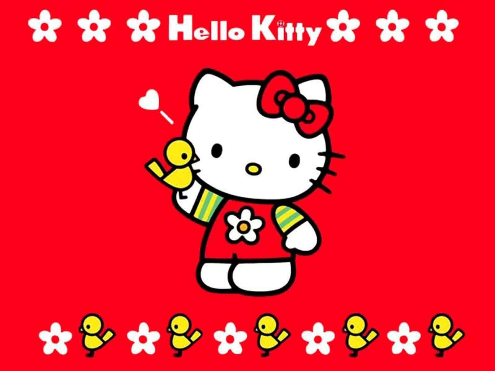 Hello Kitty с жълта птичка на фона Тапет