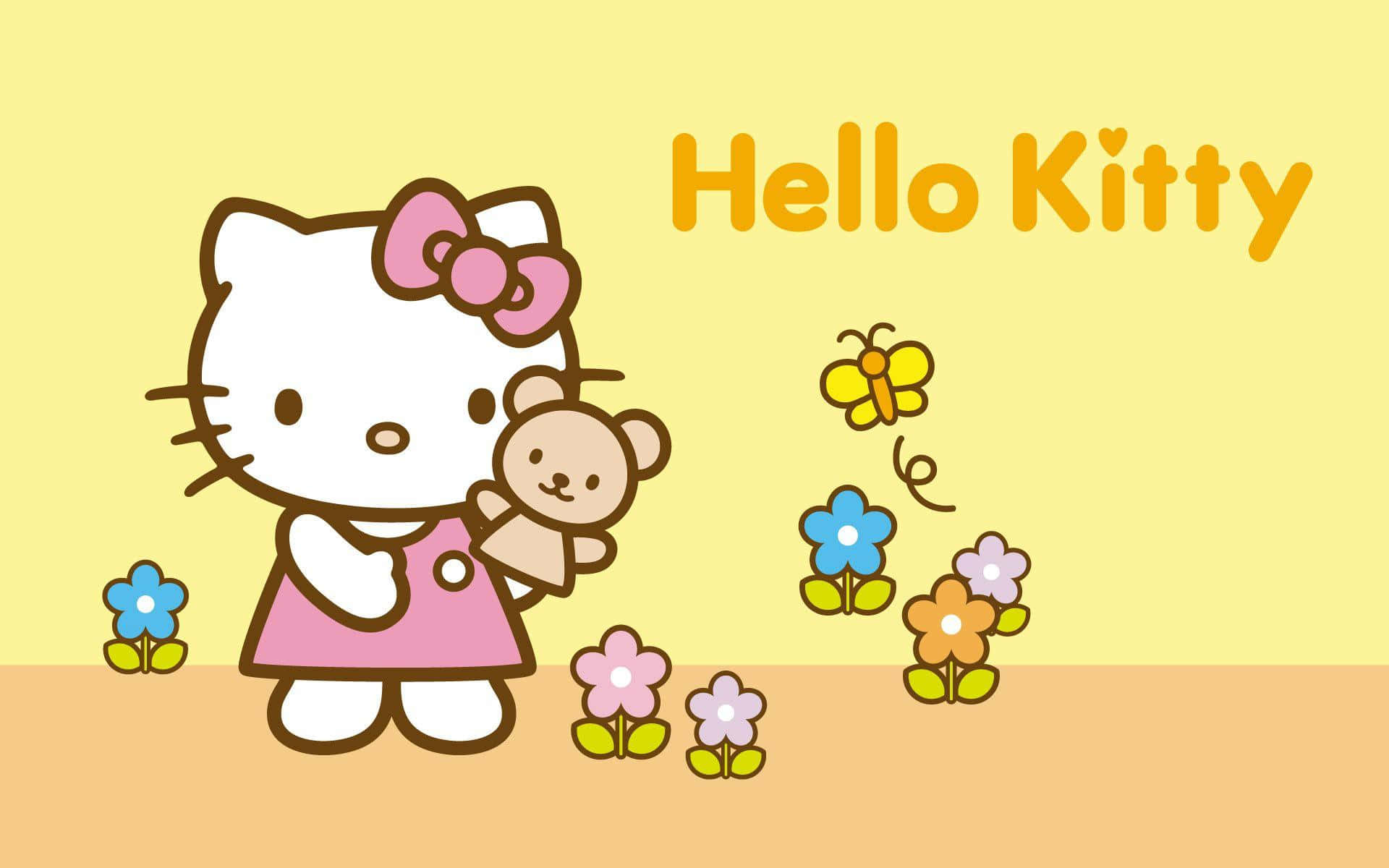 Hello Kitty лаптоп цветна градина Тапет