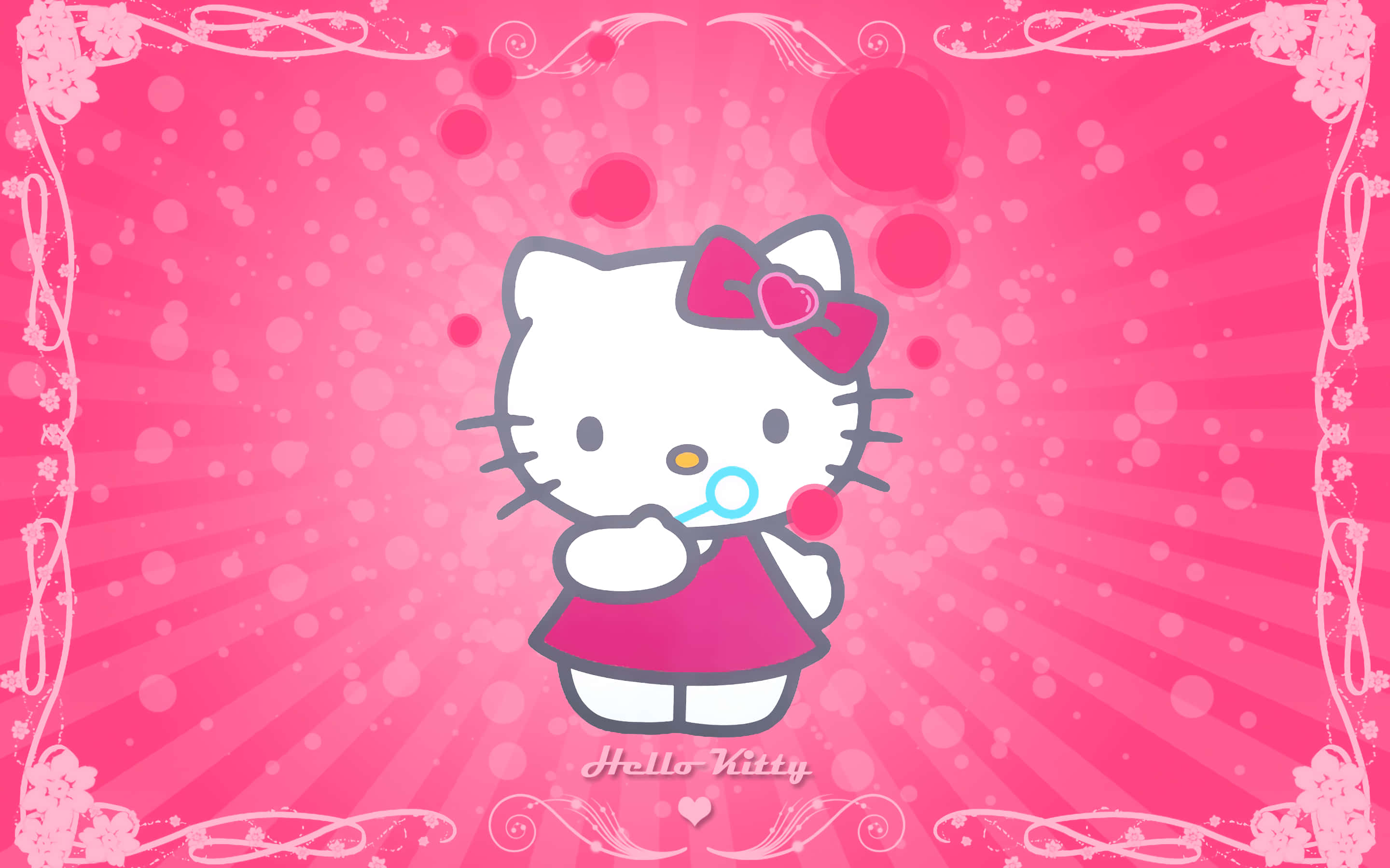 Сладка розова Hello Kitty, която духа мехурчета Тапет