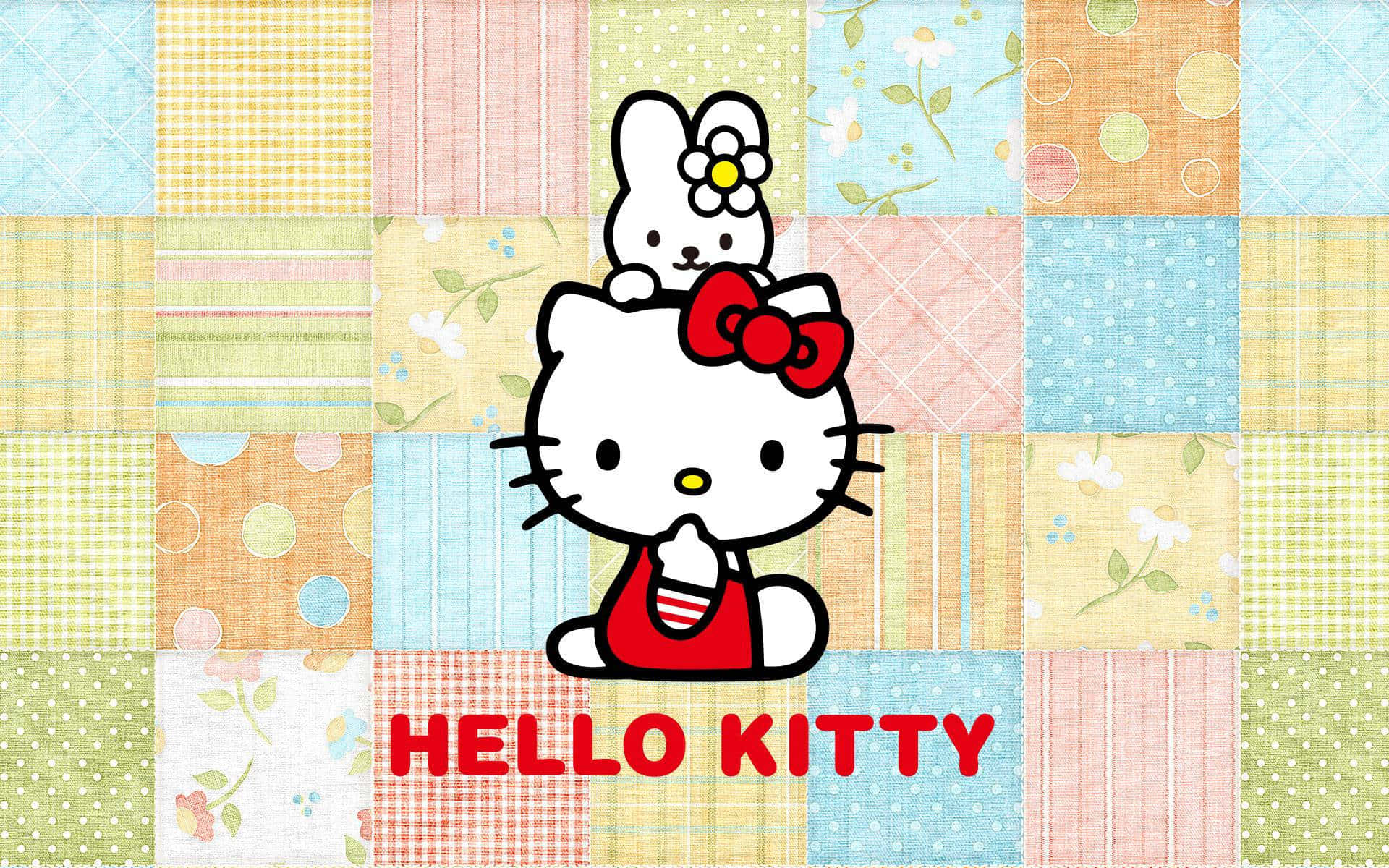 Hello Kitty на фона с шарени шарки Тапет