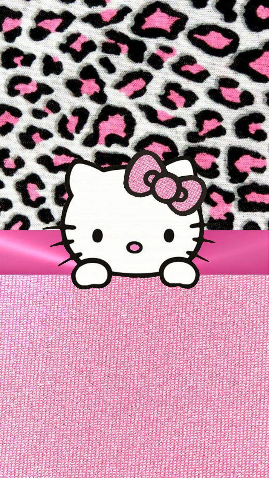 Розова Hello Kitty с леопардов текстил Тапет