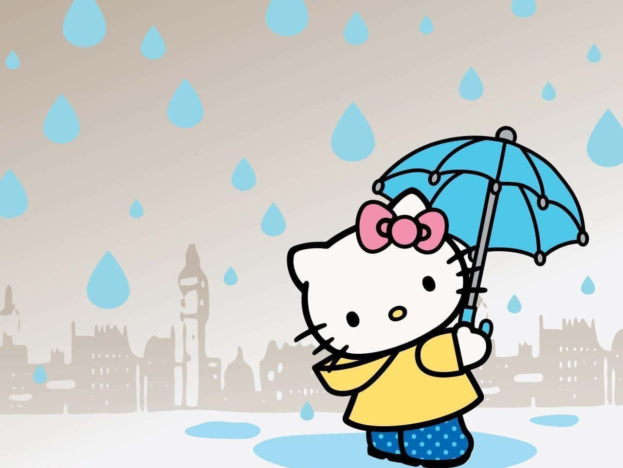 Hello Kitty Лаптоп Дъждовен Град Тапет