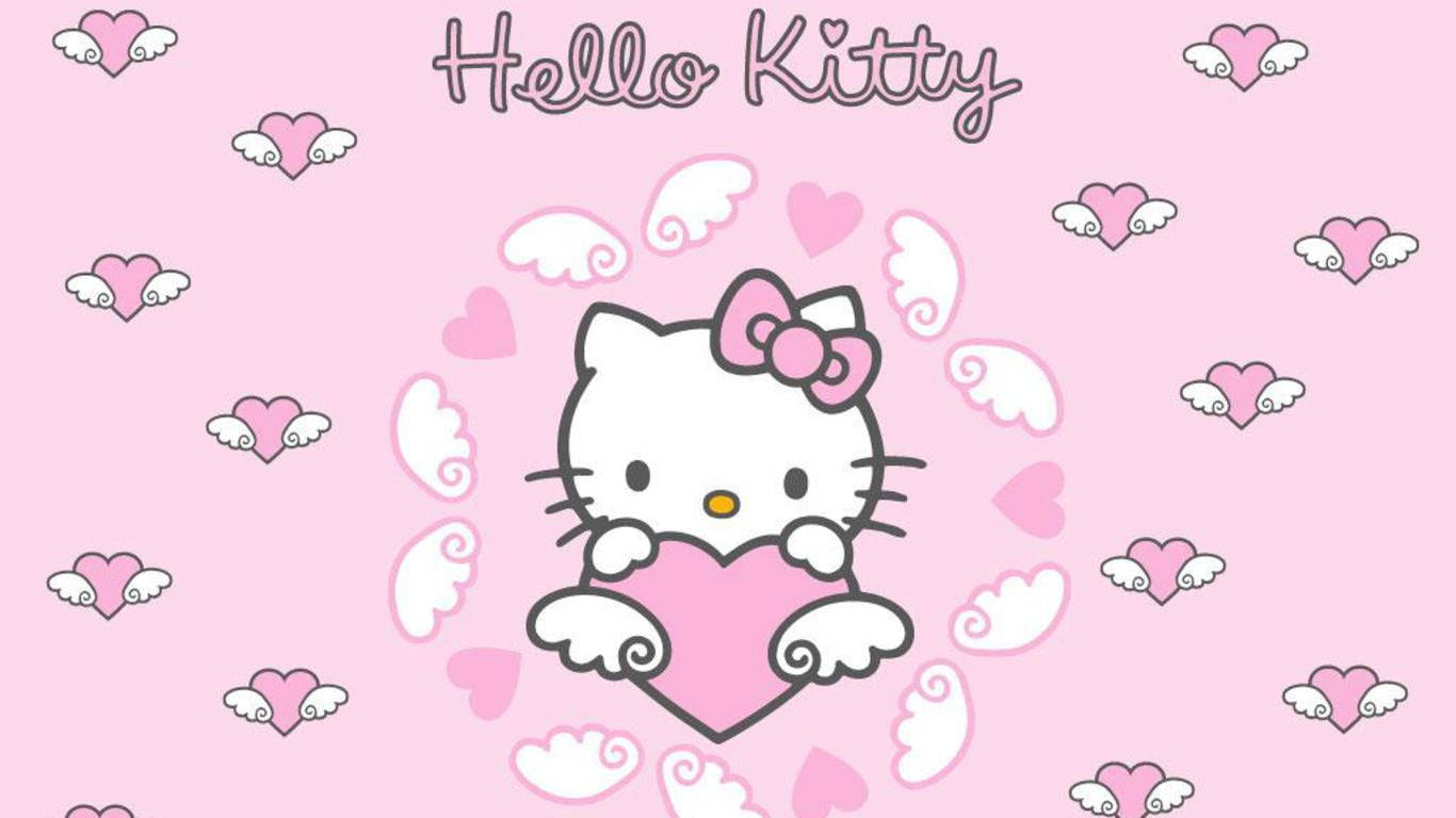 Розово сърце на Hello Kitty с крила Тапет