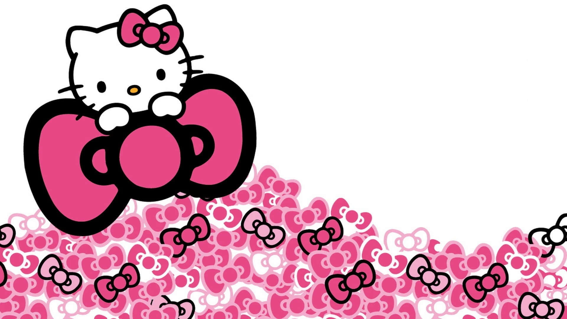 Hello Kitty седнала върху панделки фон Тапет