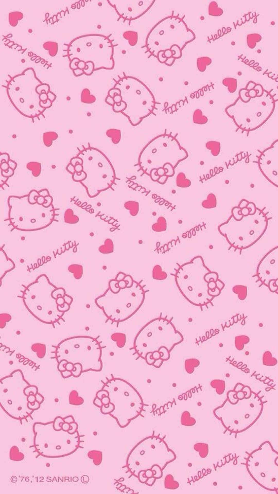 Изкуство за тапет с розови сърца и сладка Hello Kitty Тапет